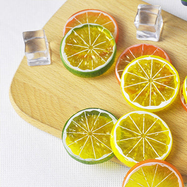10Pcs Artificial Lemon Slices Simulation Fake Lemon Blocks Double Side Decorative Fake Fruit Model for Party Kitchen Wedding Decoration Kid Cognitive Toys