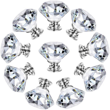 10 Pack Cabinet Knobs Drawer Knobs Clear Crystal Dresser Pulls 30mm Diamond Knobs for Kitchen Bathroom Cabinet Drewers