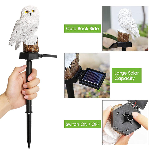 Solar Powered LED Lights Outdoor Garden Decoration Resin Owl Figurine Light with Stake Waterproof for Lawn Pathway Yard Décor