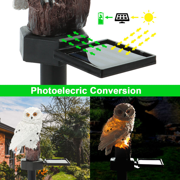 Solar Powered LED Lights Outdoor Garden Decoration Resin Owl Figurine Light with Stake Waterproof for Lawn Pathway Yard Décor