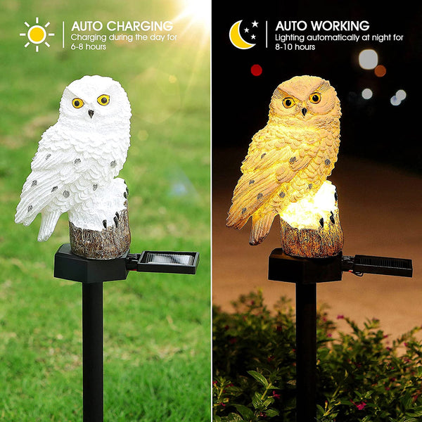 Solar Powered LED Lights Outdoor Garden Decoration Resin Owl Figurine Light with Stake Waterproof for Lawn Pathway Yard Décor