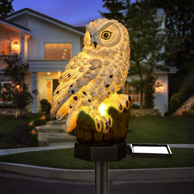 Solar Powered LED Lights Outdoor Garden Decoration Resin Owl Figurine Light with Stake Waterproof for Lawn Pathway Yard Décor