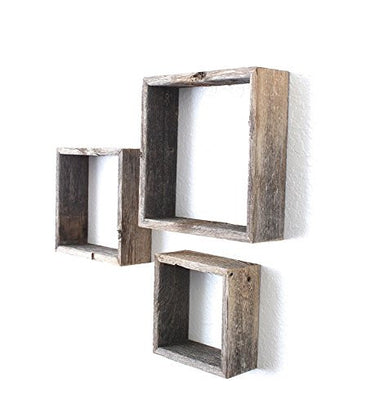 Rustic Open Box Shelves - 100 Percent Reclaimed Wood, Weathered Gray