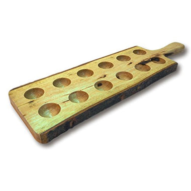 20" Hand-Carved Reversible Wooden Deviled Eggs Server with Handle and Bark Edges