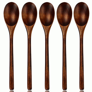 Wood Spoons Soup Spoon 5 Pieces AOOSY Natural Eco-friendly Japanese Tableware Ellipse Wooden Coffee Tea Spoon with Case