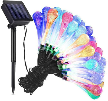 GUSTAVE 20 FEET OUTDOOR LED SOLAR POWERED 30 BULBS WATER DROP FAIRY STRING LIGHTS FOR GARDEN HOME DECOR