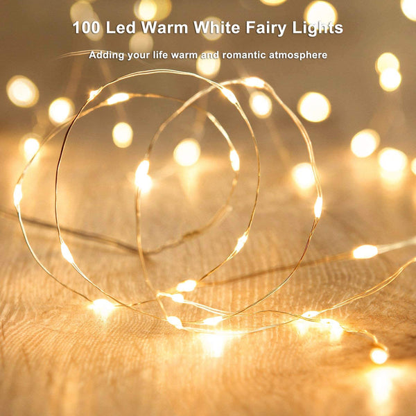 Fairy Lights 33Ft 100 LED String Lights USB Powered Silver Wire Decoration Light For Bedroon Dorm Wall Craft Christmas Party Decoration