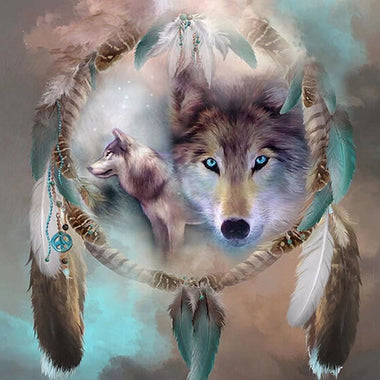 5D Diamond Painting by Number Kit DIY Full Round Drill Dreamcatcher Wolf Rhinestone Picture Craft Arts Home Wall Decor