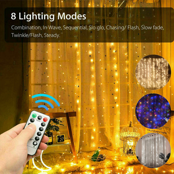 300 LED String Lights 9.8 x 9.8Ft Window Curtain Lights For Home Party Chritmas Bedroom Indoor Outdoor Decor