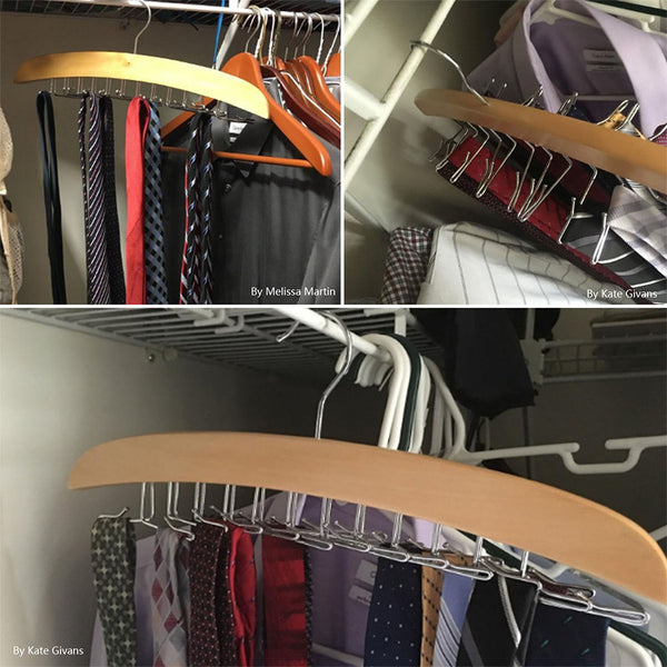 Wooden Hanger Holder Organizer Hook Storage Rack Hanging for Mens Closet Accessories Space Saving Necktie Holder