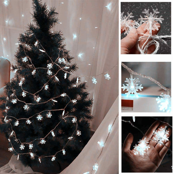 20 Ft 40 LED Christmas Lights Snowflake String Lights Battery Operated Waterproof Fairy Lights for Bedroom Patio Room Garden Party Home Xmas Decor Indoor Outdoor Christmas Tree Decorations