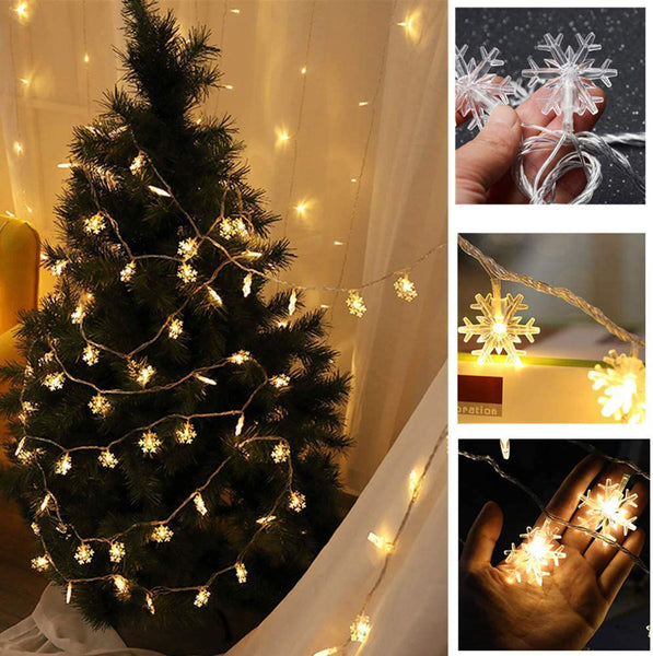 20 Ft 40 LED Christmas Lights Snowflake String Lights Battery Operated Waterproof Fairy Lights for Bedroom Patio Room Garden Party Home Xmas Decor Indoor Outdoor Christmas Tree Decorations