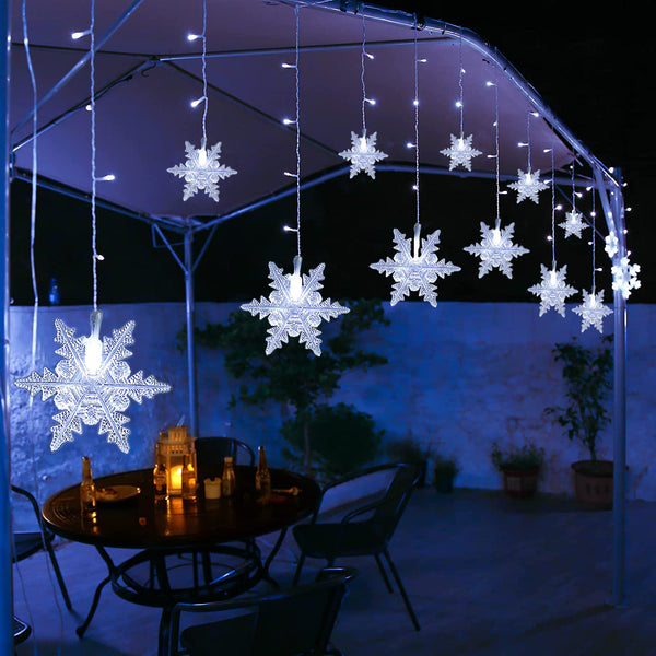 Christmas Snowflake String Lights 11.5ft 96 LED Fairy Curtain Lights Extendable Indoor Outdoor Hanging Decor For Holiday Home Xmas Party