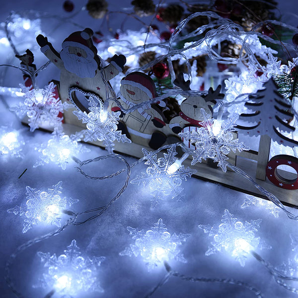 Christmas Snowflake String Lights 11.5ft 96 LED Fairy Curtain Lights Extendable Indoor Outdoor Hanging Decor For Holiday Home Xmas Party