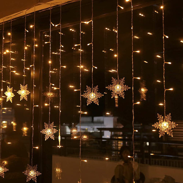 Christmas Snowflake String Lights 11.5ft 96 LED Fairy Curtain Lights Extendable Indoor Outdoor Hanging Decor For Holiday Home Xmas Party