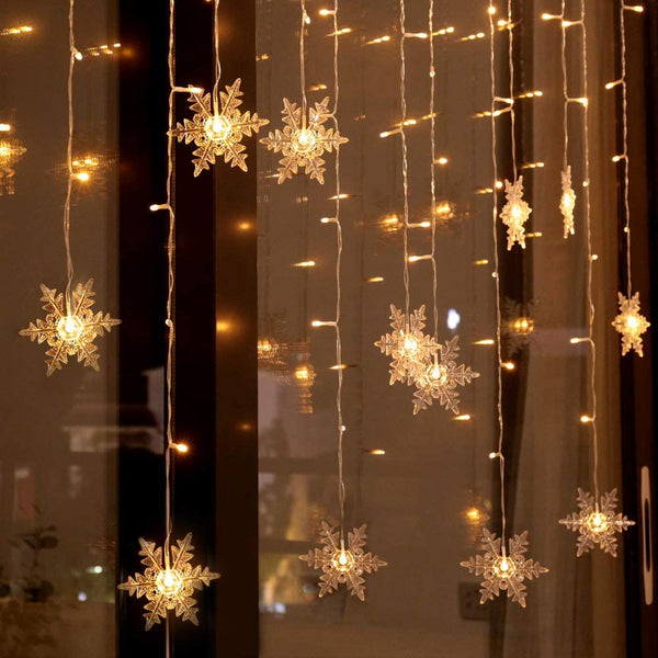Christmas Snowflake String Lights 11.5ft 96 LED Fairy Curtain Lights Extendable Indoor Outdoor Hanging Decor For Holiday Home Xmas Party