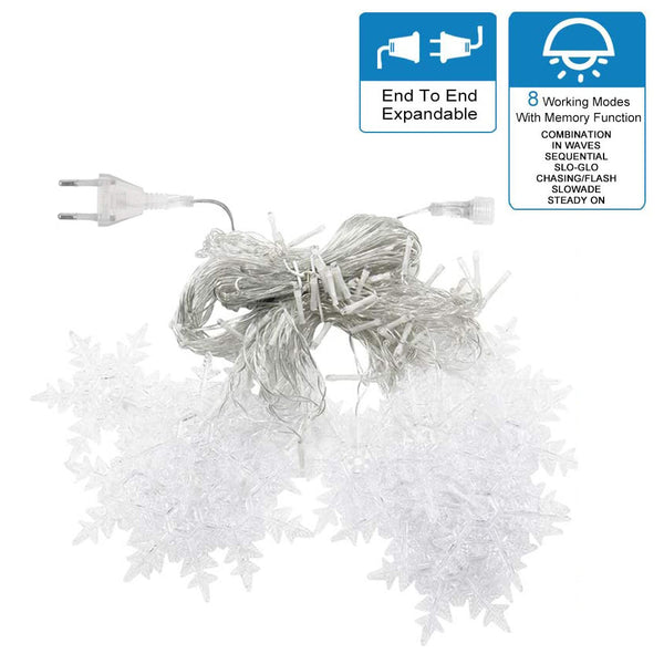 Christmas Snowflake String Lights 11.5ft 96 LED Fairy Curtain Lights Extendable Indoor Outdoor Hanging Decor For Holiday Home Xmas Party