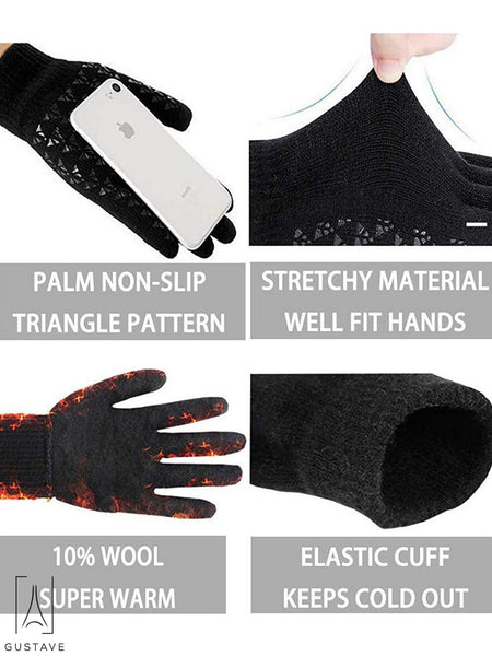 Gustave Winter Knit Gloves Touchscreen Windproof Anti-slip Thermal Soft Wool Lining Elastic Cuff for Women Men