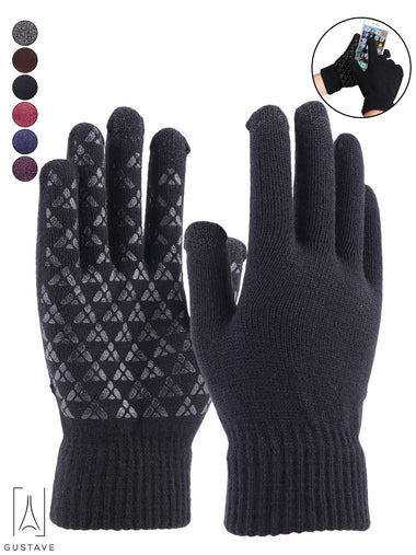 Gustave Winter Knit Gloves Touchscreen Windproof Anti-slip Thermal Soft Wool Lining Elastic Cuff for Women Men