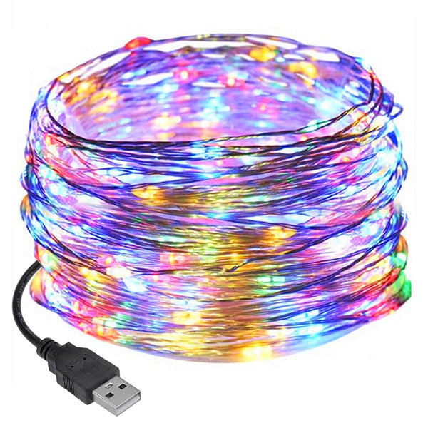 Fairy Lights 33Ft 100 LED String Lights USB Powered Silver Wire Decoration Light For Bedroon Dorm Wall Craft Christmas Party Decoration