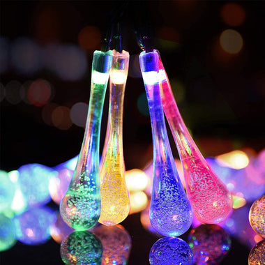Gustave 10 Feet Outdoor LED Solar Powered 10 Bulbs Water Drop Fairy String Lights For Garden Home Decor
