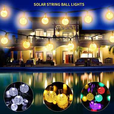 SOLAR STRING LIGHTS OUTDOOR 30 LED 21.5 FEET CRYSTAL GLOBE LIGHTS FOR GARDEN YARD WEDDING PARTY DECOR
