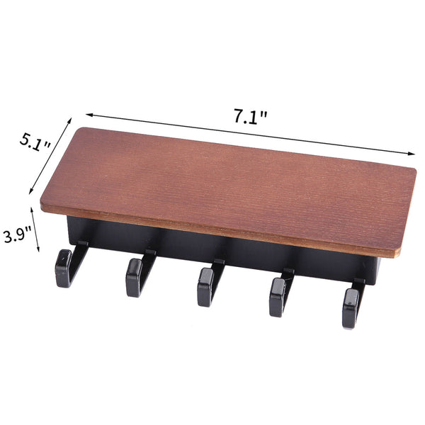 7" Mail Organizer Wall Mounted Rustic Wooden Key Hangers and Sorter Decorative Shelf Organizer With 5 Hooks
