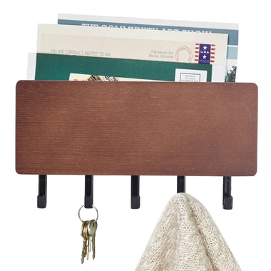 7" Mail Organizer Wall Mounted Rustic Wooden Key Hangers and Sorter Decorative Shelf Organizer With 5 Hooks