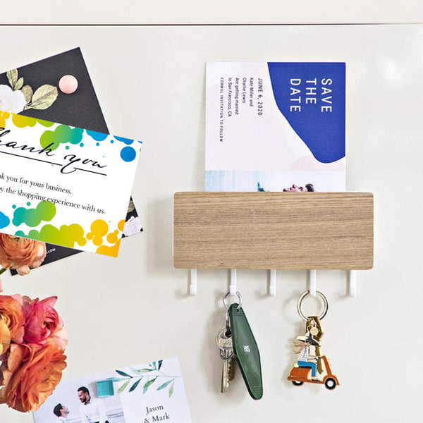 7" Mail Organizer Wall Mounted Rustic Wooden Key Hangers and Sorter Decorative Shelf Organizer With 5 Hooks