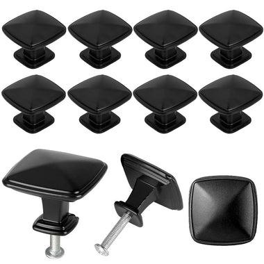 10 Pieces Matte Black Kitchen Cabinet Square Knob Single Hole Handles Hardware for Dresser Drawer Door Pulls Cabinet Knobs