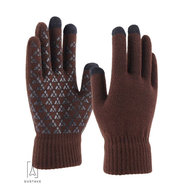 Gustave Winter Knit Gloves Touchscreen Windproof Anti-slip Thermal Soft Wool Lining Elastic Cuff for Women Men