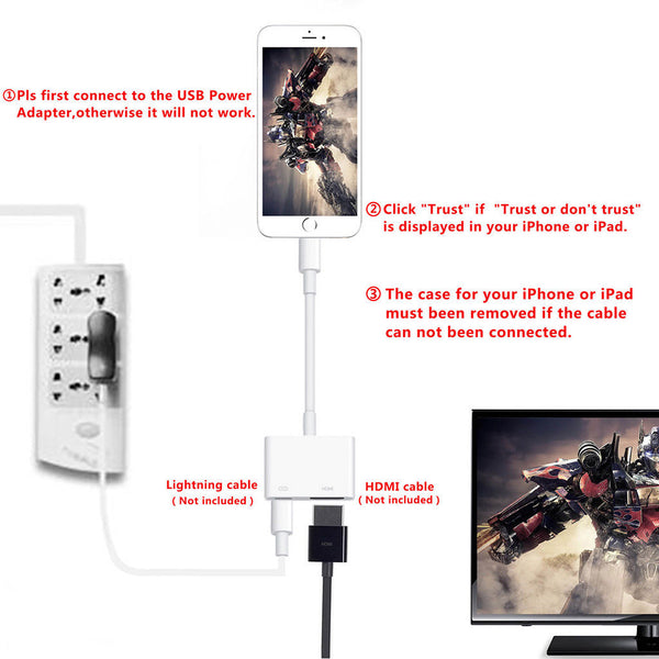 Lightning Digital AV Adapter to HDMI Port For Apple iPad iPhone 6 7 7S MD826AM/A
