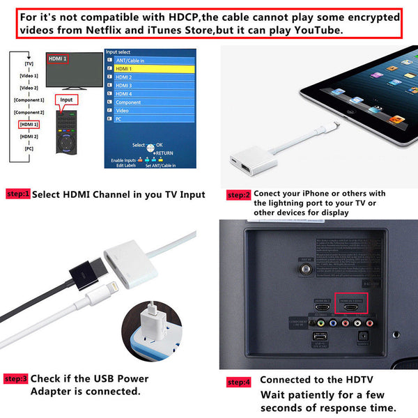 Lightning Digital AV Adapter to HDMI Port For Apple iPad iPhone 6 7 7S MD826AM/A