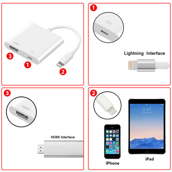 Lightning Digital AV Adapter to HDMI Port For Apple iPad iPhone 6 7 7S MD826AM/A